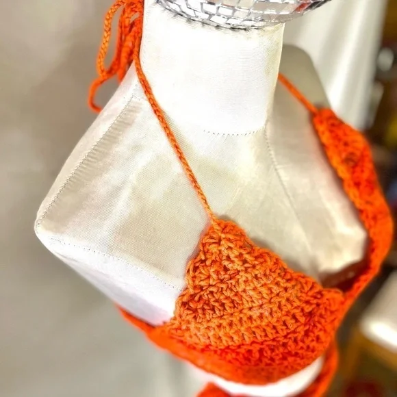 ORANGE ANGORA BLEND CROCHETED BIKINI - Picture 13 of 15